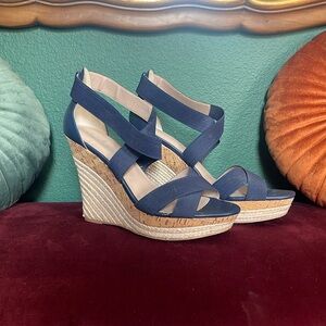Navy and cork wedge
